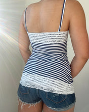 Load image into Gallery viewer, Louis lace trim babydoll cami (Navy/White)