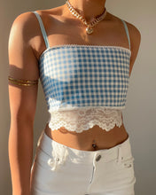 Load image into Gallery viewer, Blue gingham lace trim top (XS)