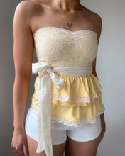 Load image into Gallery viewer, Butter yellow & lace ruffle tube top (XS)