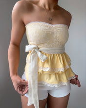 Load image into Gallery viewer, Butter yellow & lace ruffle tube top (XS)