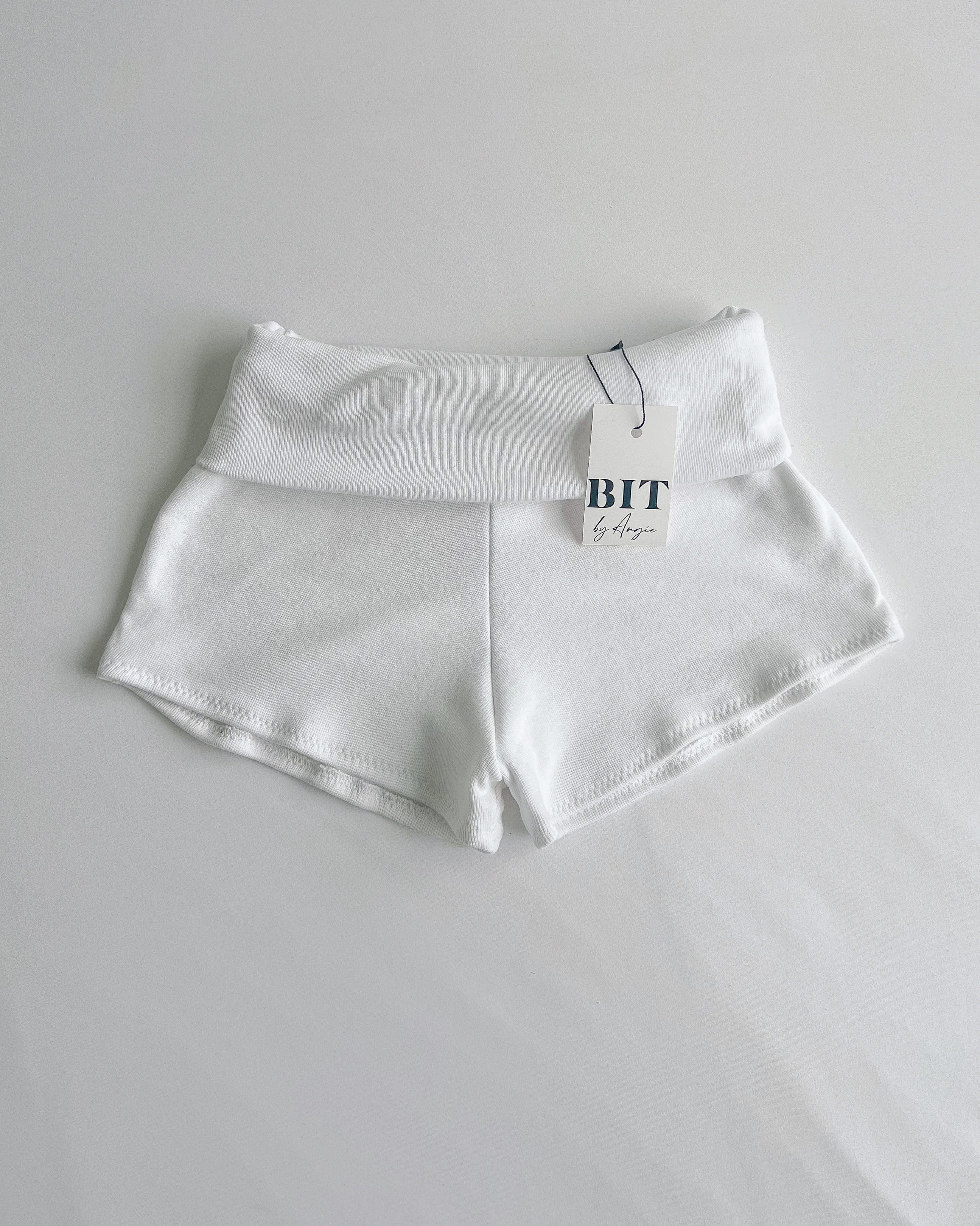 Basic cotton foldover shorts (White) – Bit By Angie