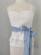 Load image into Gallery viewer, White & blue gingham cotton ruffle cami (L)