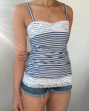 Load image into Gallery viewer, Louis lace trim babydoll cami (Navy/White)