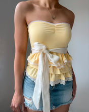 Load image into Gallery viewer, Butter yellow lace trim ruffle tube top