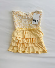 Load image into Gallery viewer, Butter yellow & lace overlay ruffle tube top (XS)