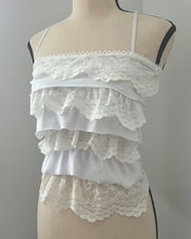 Load image into Gallery viewer, Cream & white lace ruffle cami (XXS)