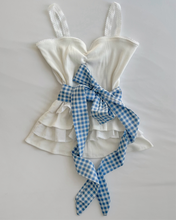 Load image into Gallery viewer, White & blue gingham cotton ruffle cami (L)