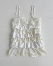 Load image into Gallery viewer, Cream & white lace ruffle cami (XXS)
