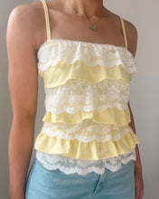 Load image into Gallery viewer, Misha cotton lace ruffle cami (Bright butter yellow mini stripes)