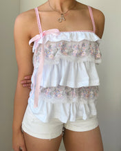 Load image into Gallery viewer, Floral lace & cotton ruffle cami (M)