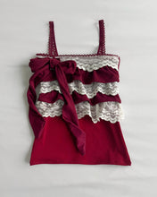 Load image into Gallery viewer, Burgundy and ivory lace ruffle cami (XXS)