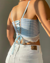 Load image into Gallery viewer, Blue gingham lace trim top (XS)