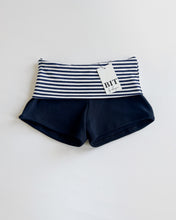 Load image into Gallery viewer, Basic cotton foldover shorts (Navy/White stripes)