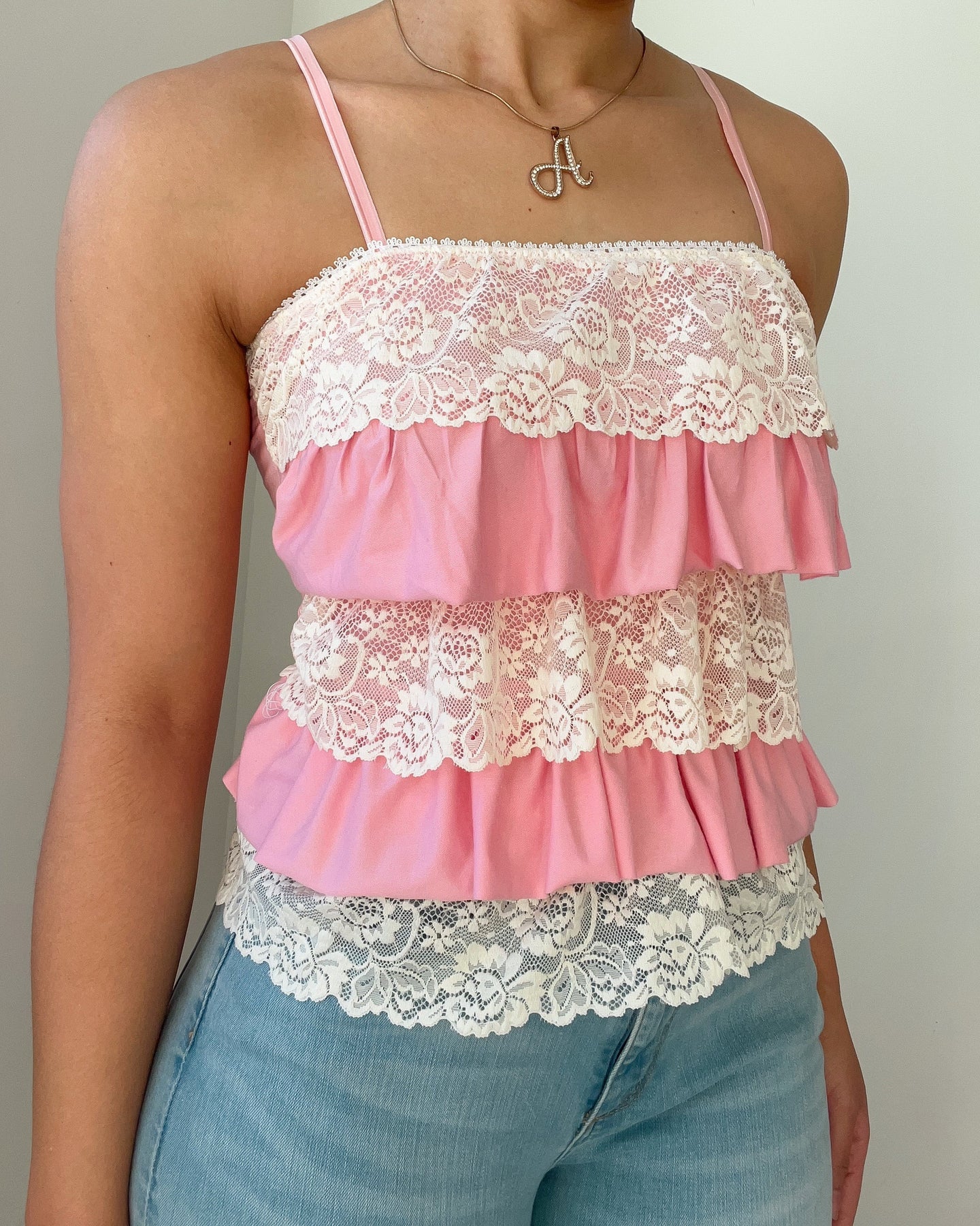 Darcia lace ruffle cami (Light pink)