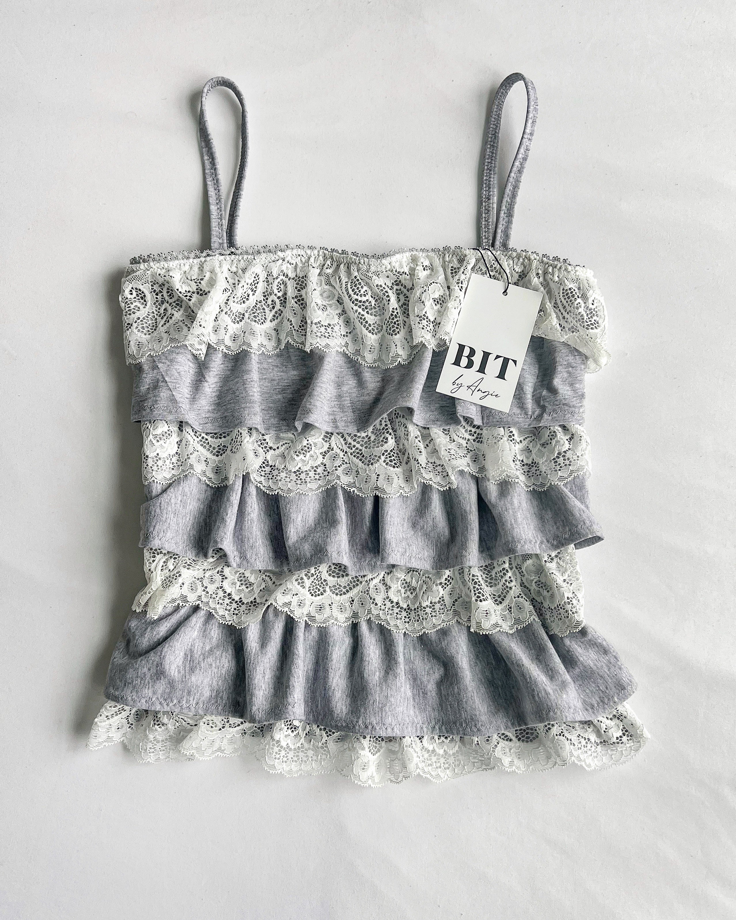 Handmade Misha cotton lace ruffle cami (Heather gray) – Bit By Angie