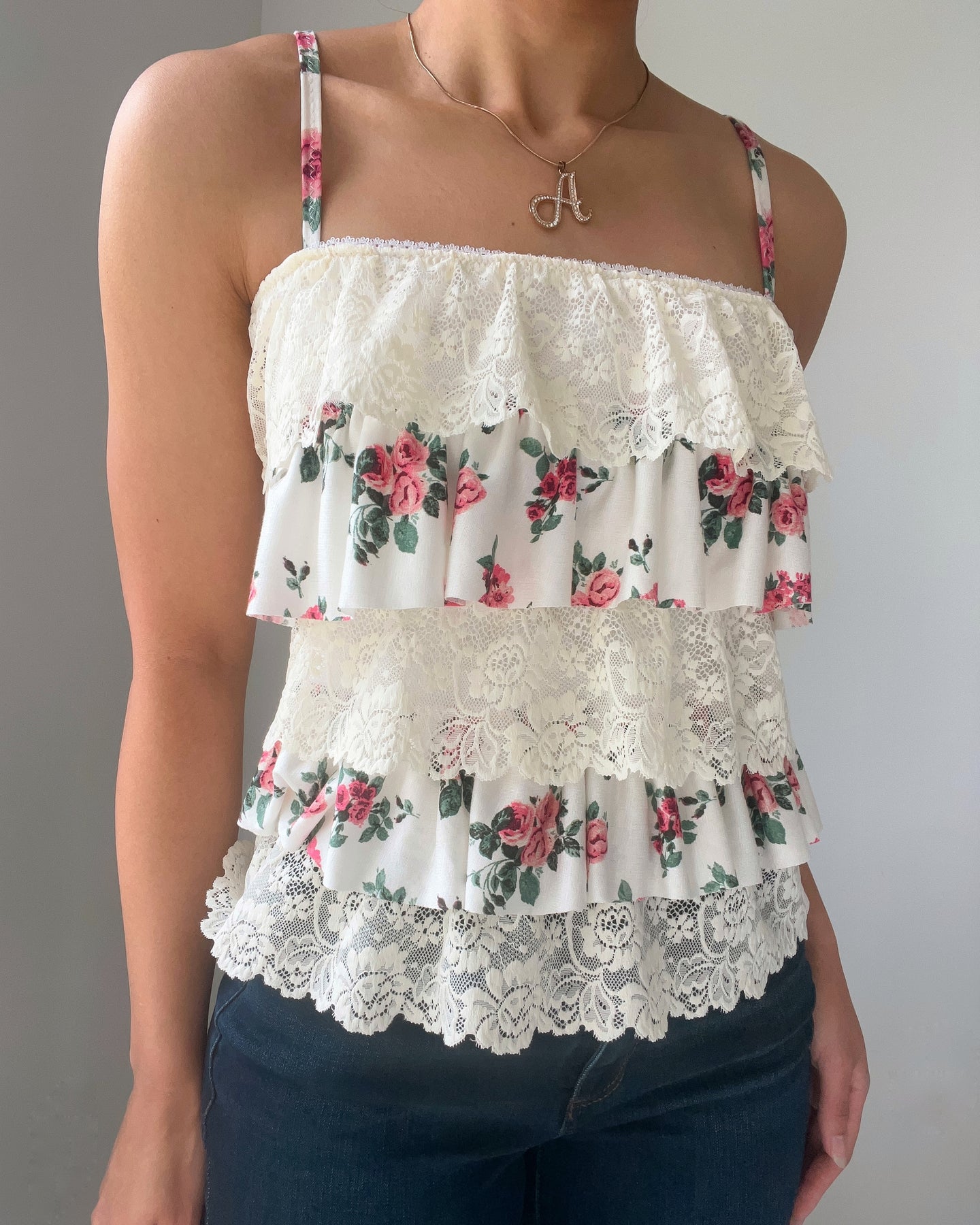Tanner lace ruffle cami (Pink floral)