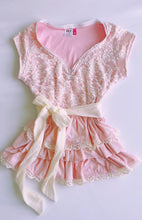 Load image into Gallery viewer, Custom baby pink Janet top + short sleeve ruffle tee
