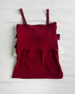 Burgundy and ivory lace ruffle cami (XXS)