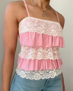 Darcia lace ruffle cami (Baby pink)