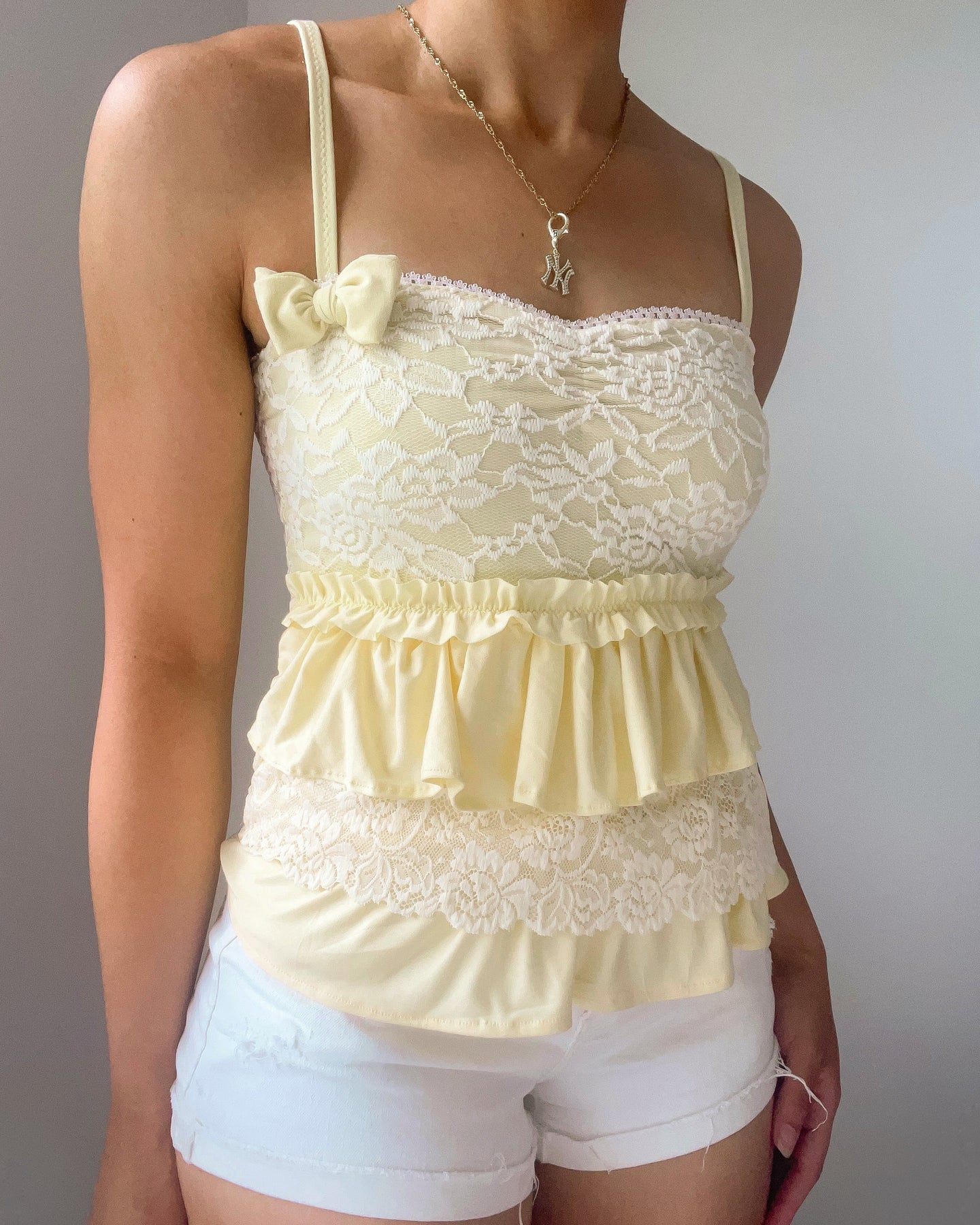 Janet lace ruffle cami (Pale butter yellow/ivory)