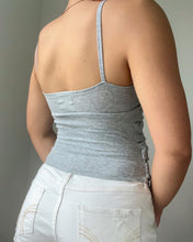 Load image into Gallery viewer, Gray &amp; white lace ruffle tank (XXS)
