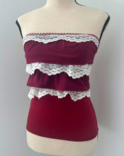 Load image into Gallery viewer, Burgundy and ivory lace ruffle tube top (XXS &amp; XS)
