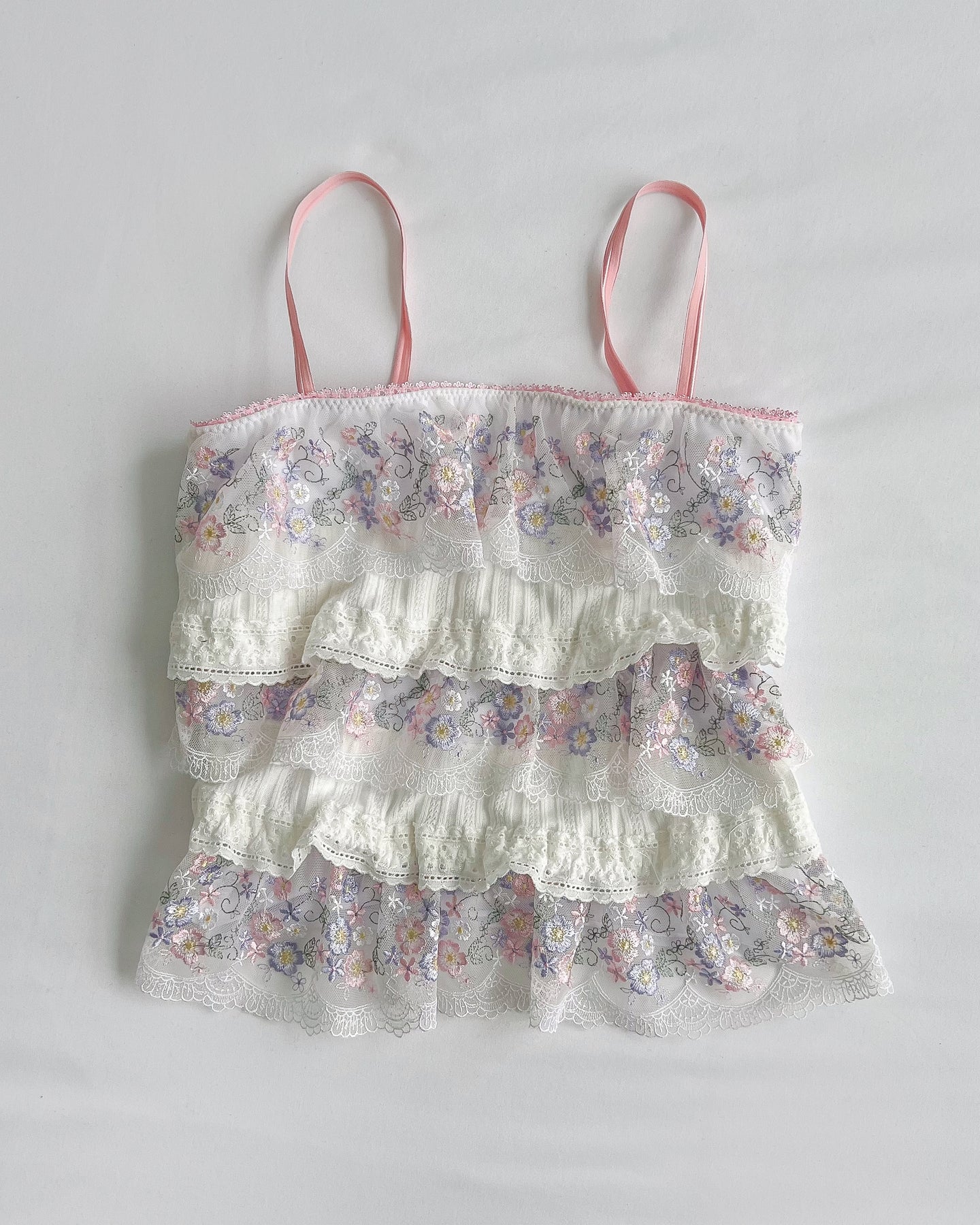 Floral lace pointelle ruffle cami (S)