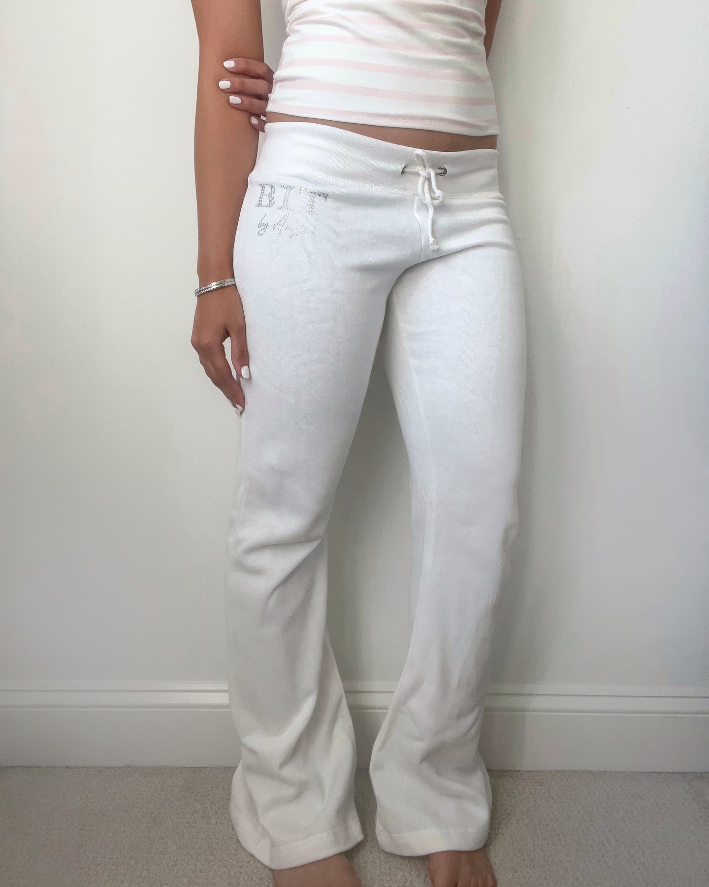 Rhinestone flare pants (White)