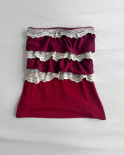 Load image into Gallery viewer, Burgundy and ivory lace ruffle tube top (XXS &amp; XS)
