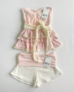 Fae lace ruffle tube top (Baby pink)