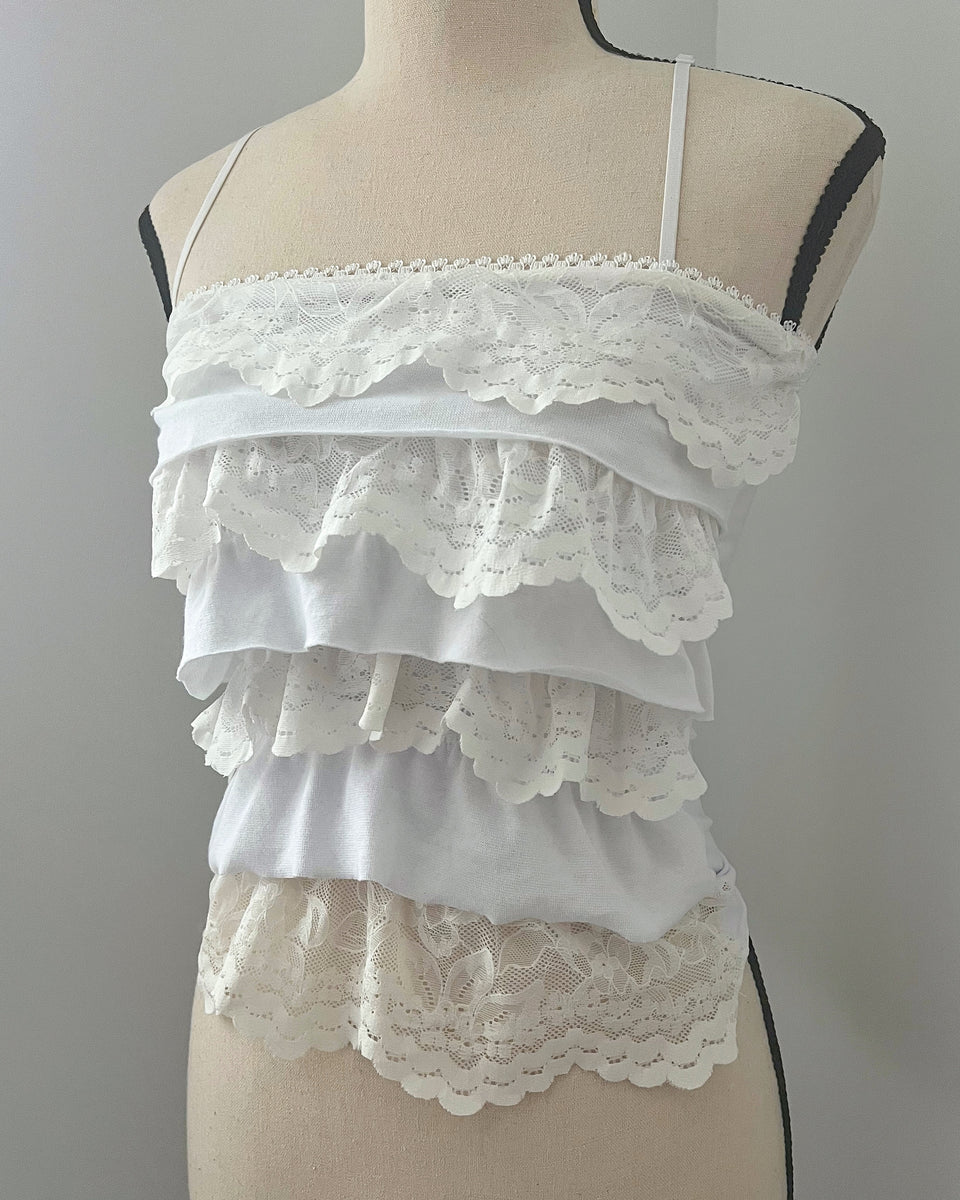 Cream & white lace ruffle cami (XXS) – Bit By Angie
