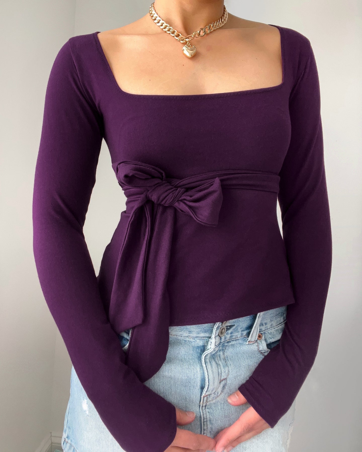 Addison tie waist babydoll long sleeve (Deep purple)