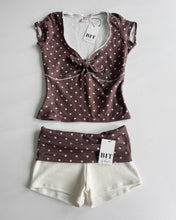 Load image into Gallery viewer, Marion polka dot knotted baby tee (Mint/Chocolate)
