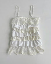 Load image into Gallery viewer, Cream &amp; white lace ruffle cami (XXS)
