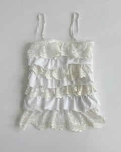 Cream & white lace ruffle cami (XXS)