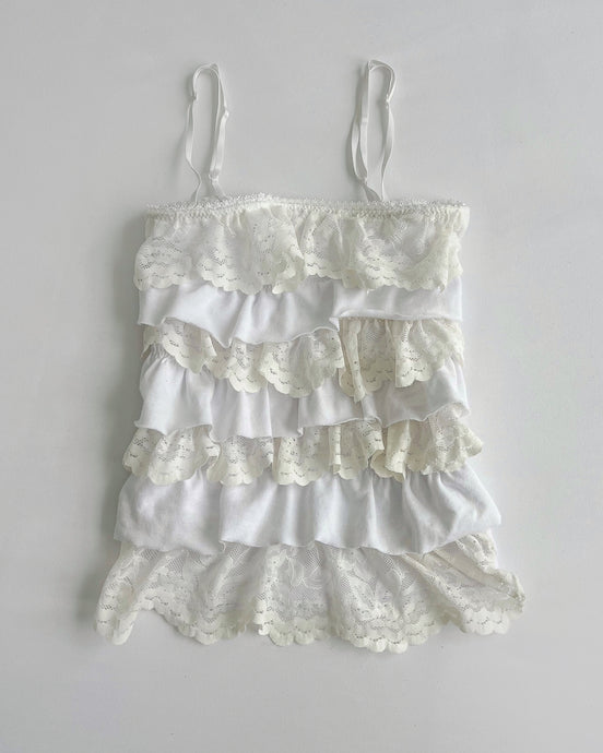 Cream Ruffled Cami Cream & white lace ruffle cami (XXS)