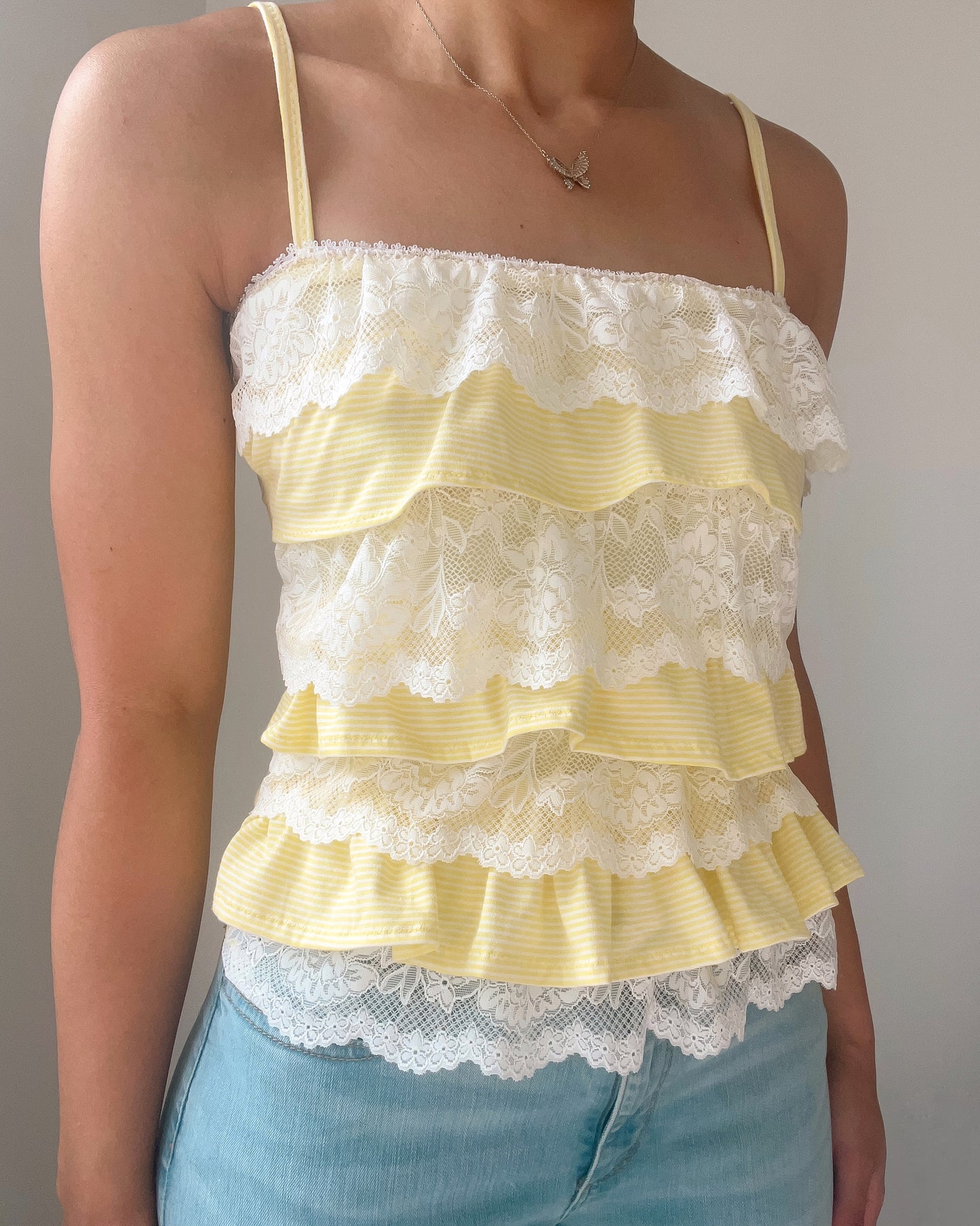 Misha cotton lace ruffle cami (Bright butter yellow mini stripes)