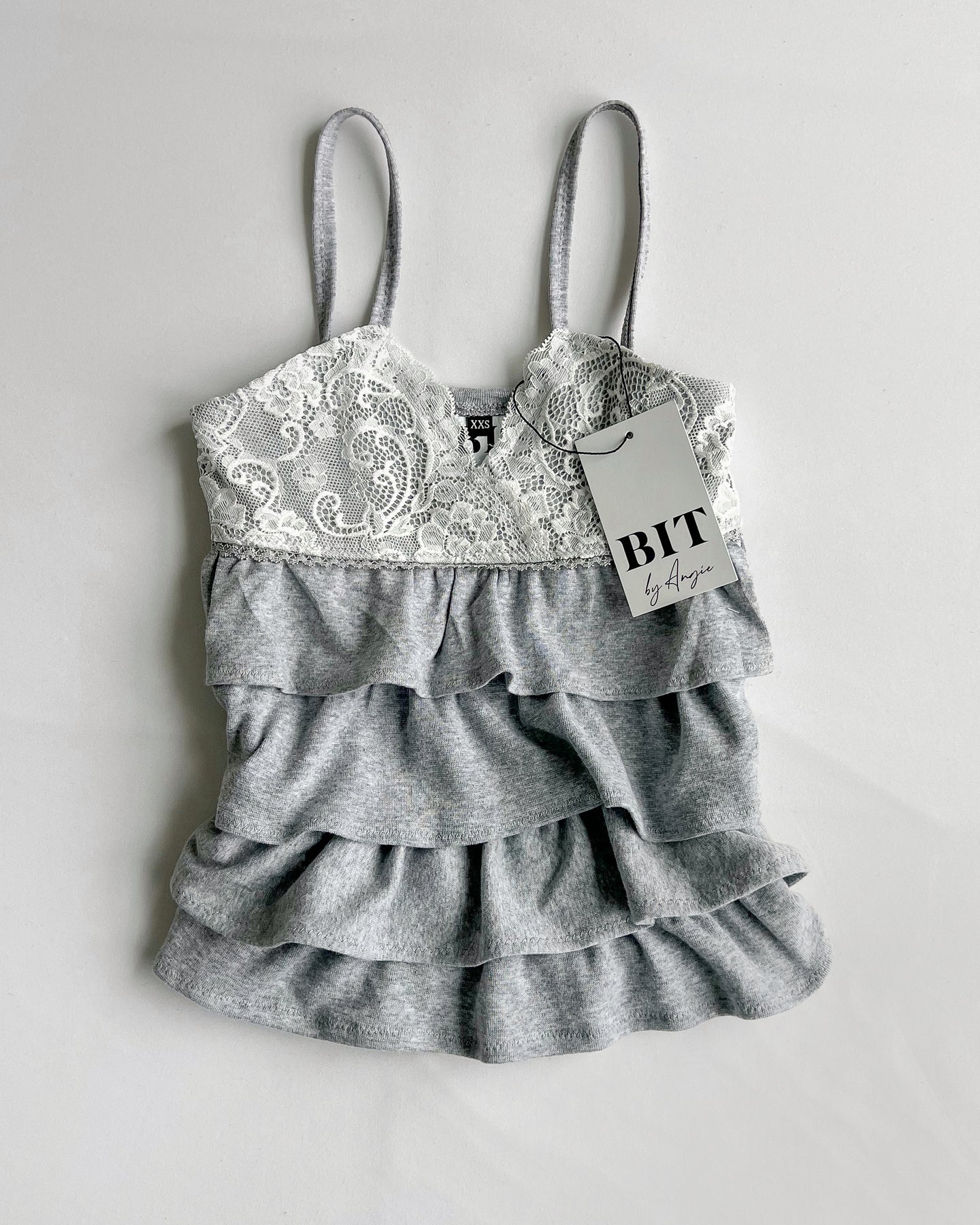 Gray & white lace ruffle tank (XXS)