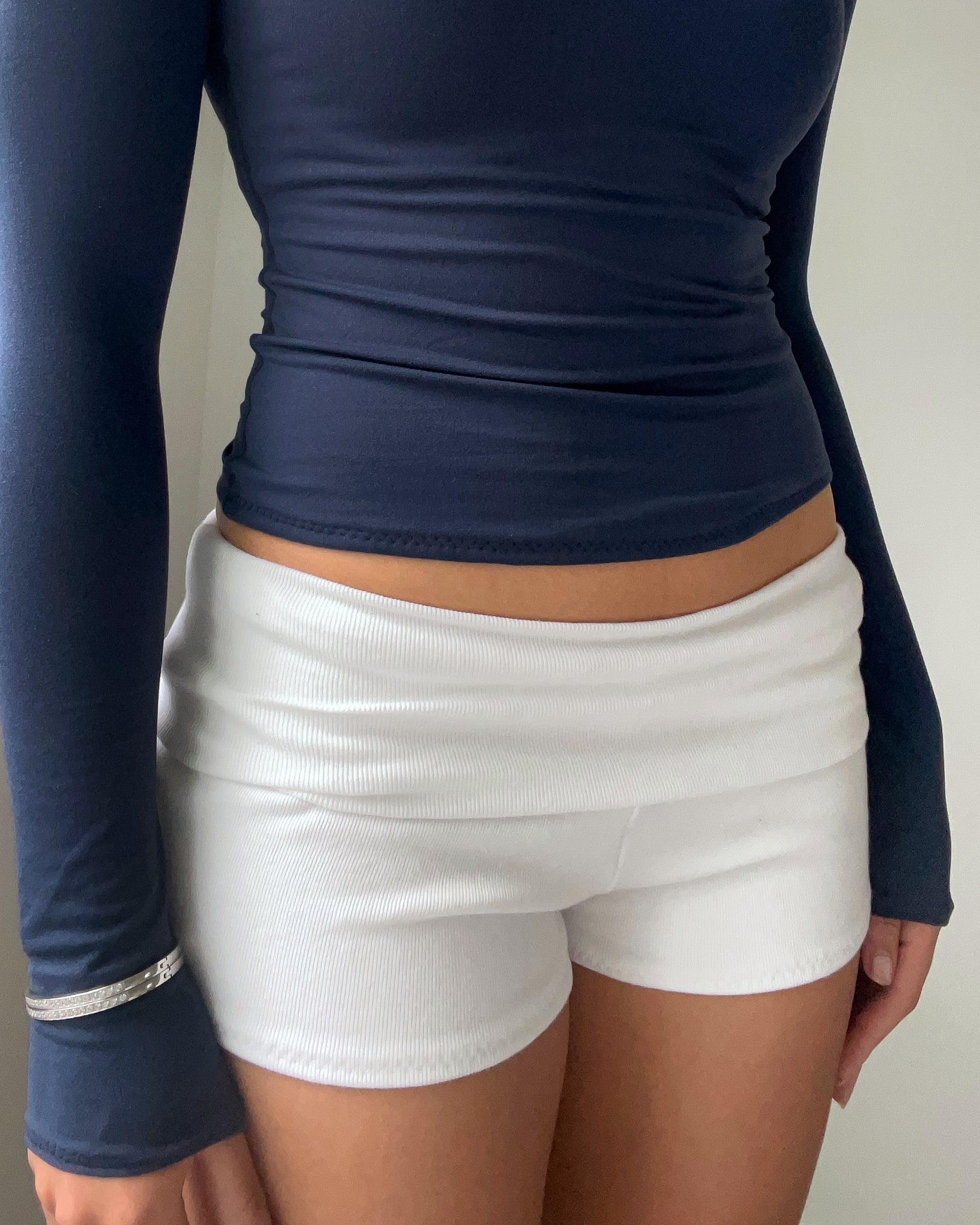 Bit Shorts Basic cotton foldover shorts (White) – Bit By Angie
