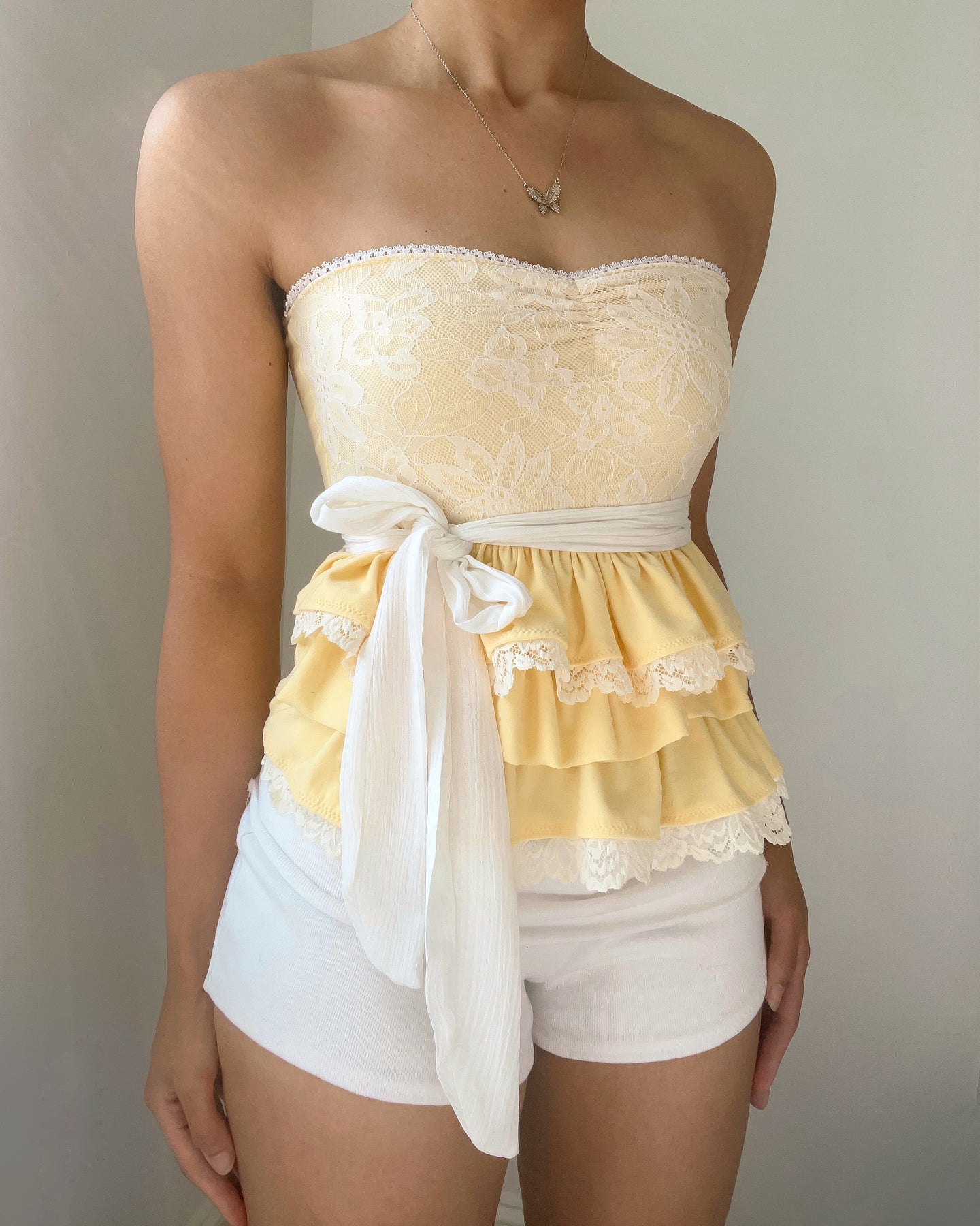 Butter yellow & lace tube top (S)
