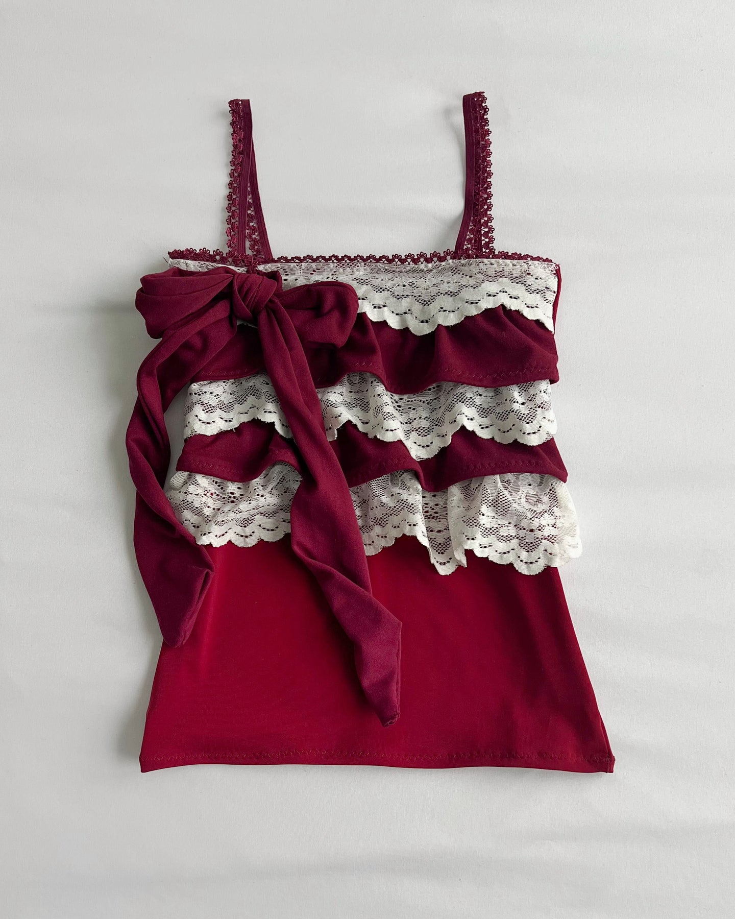 Burgundy and ivory lace ruffle cami (XXS)