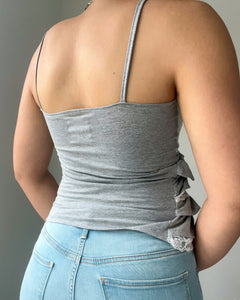 Gray & white lace trim ruffle tank (XS & M)