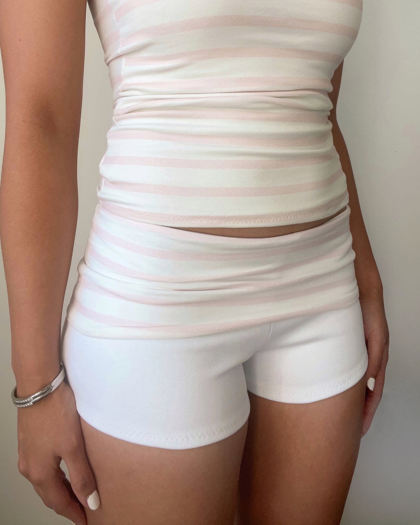 Karissa striped foldover shorts (Milkshake pink/Cream)