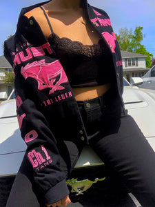 pink and black ford mustang nascar jacker girl outfit women fashion