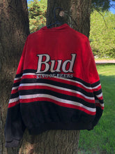 Load image into Gallery viewer, black and white striped vintage budweiser nascar jacket
